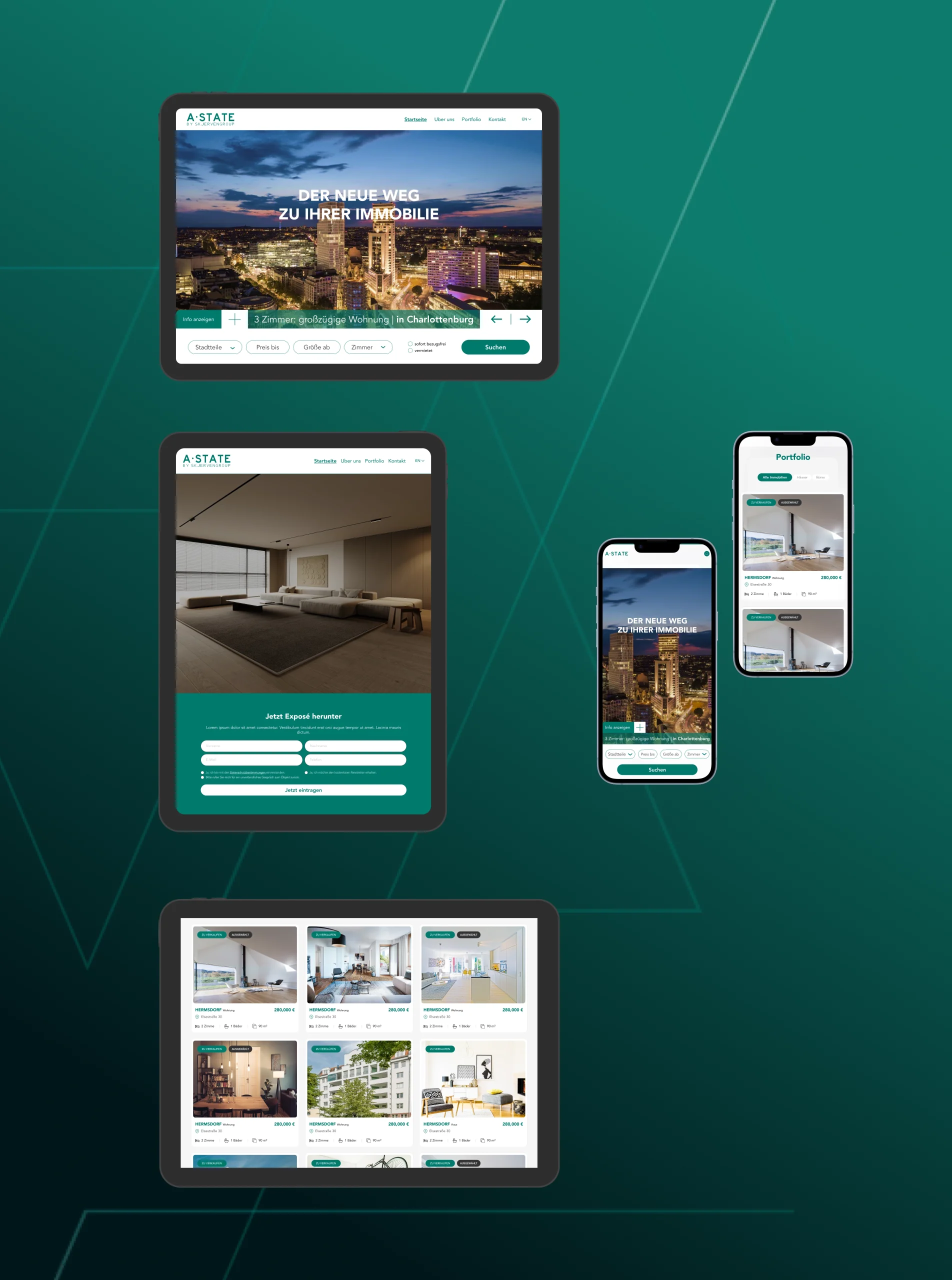 A-State interface system shown across tablet and mobile devices