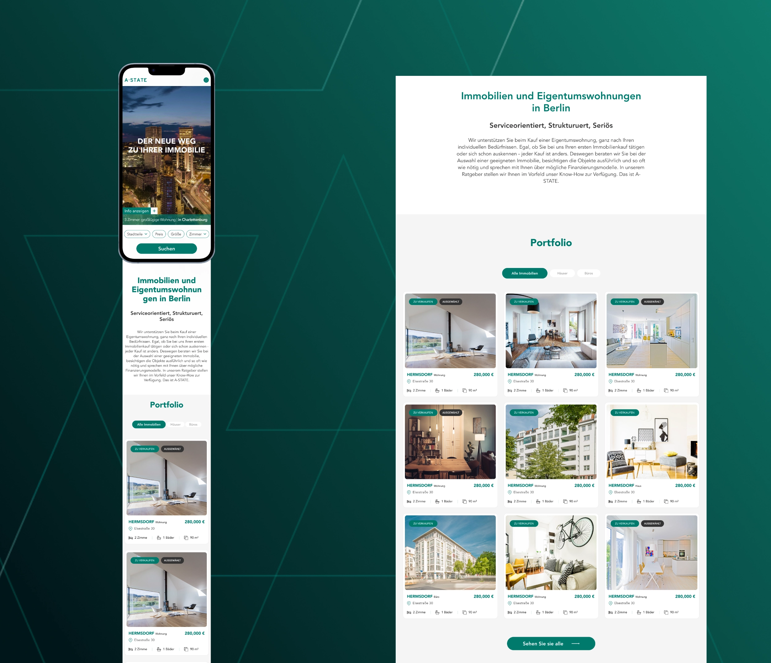 A-State responsive property portfolio on mobile and desktop
