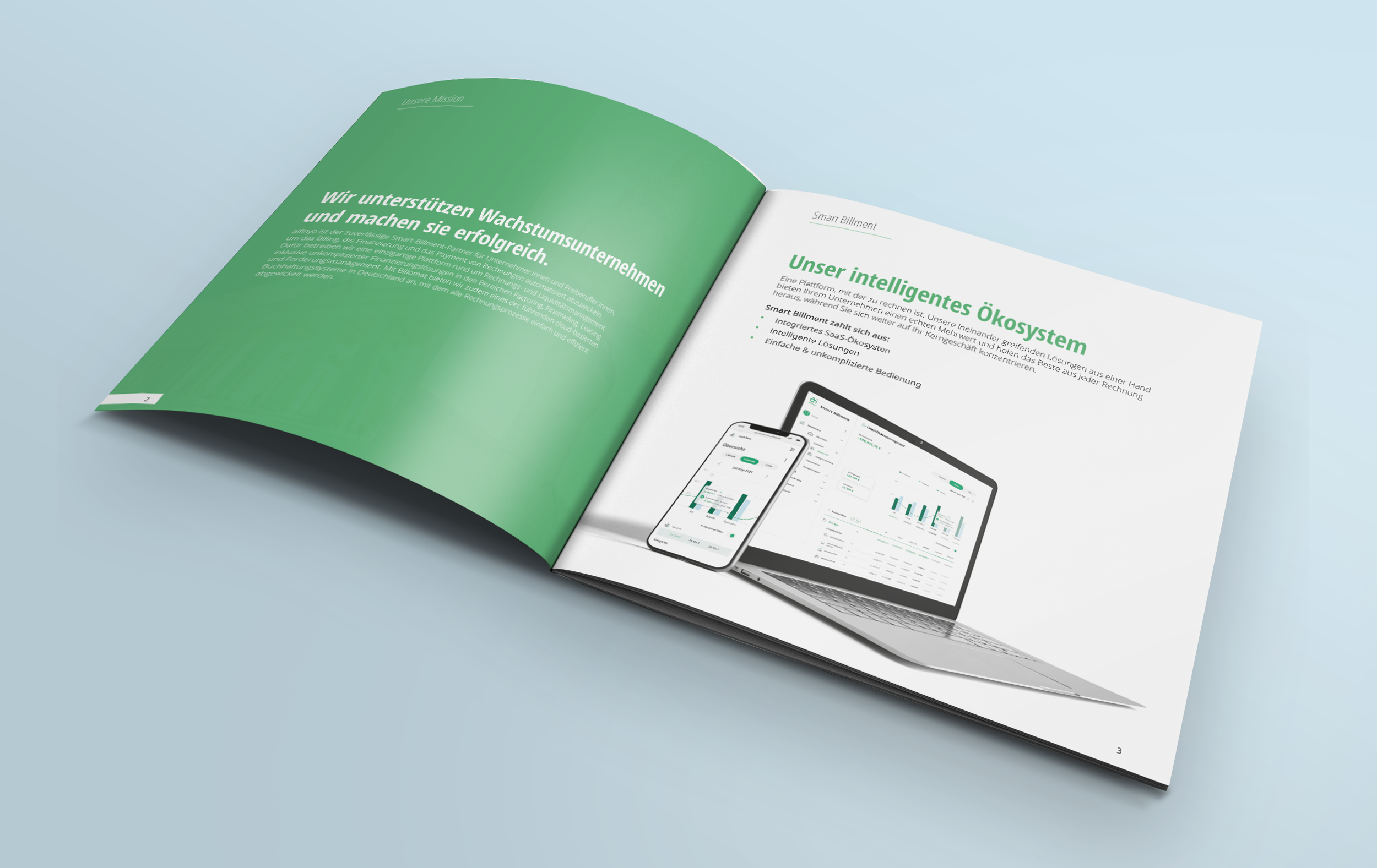 aifinyo brochure spread presenting its digital ecosystem
