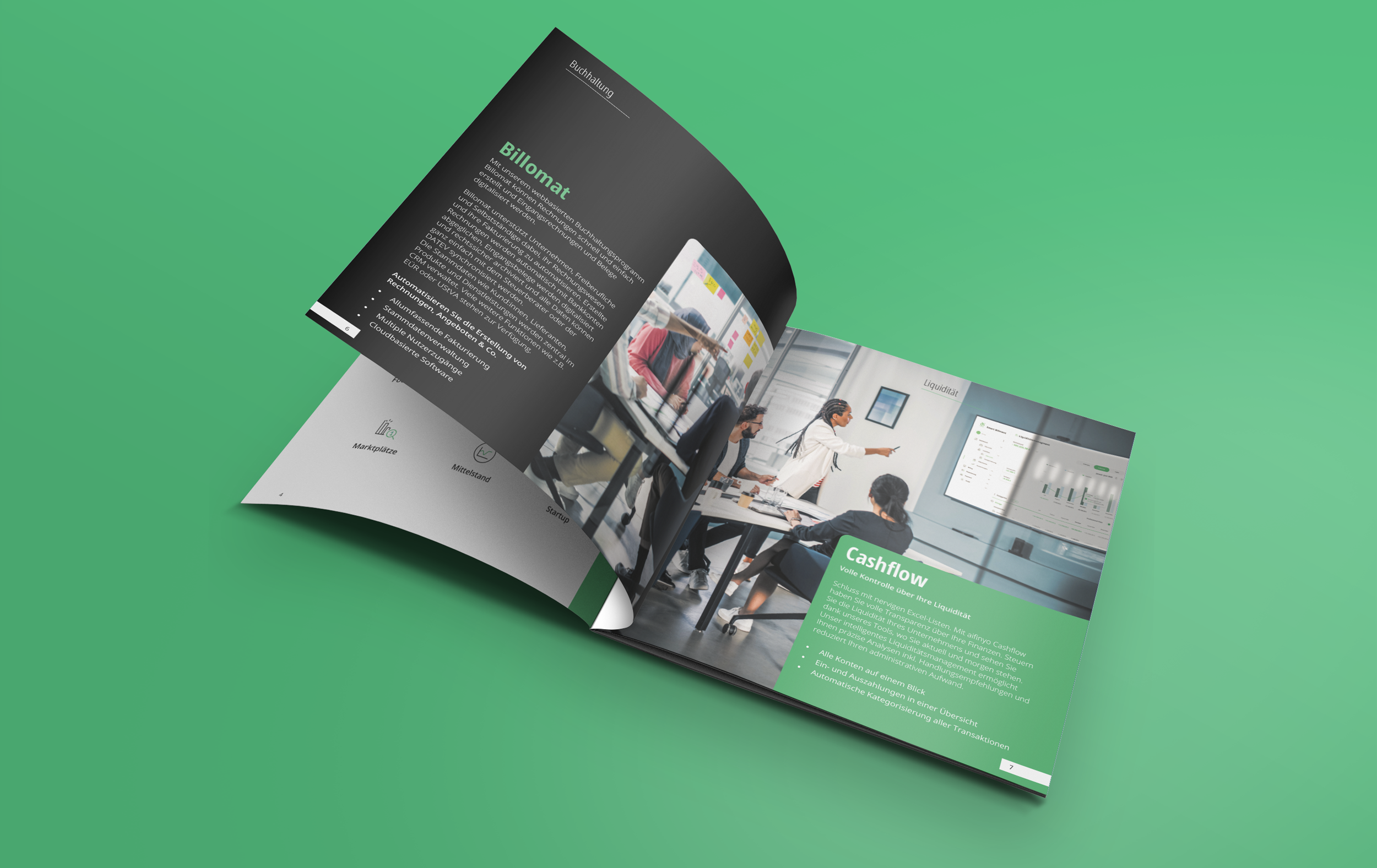 aifinyo brochure spread about accounting and cash flow