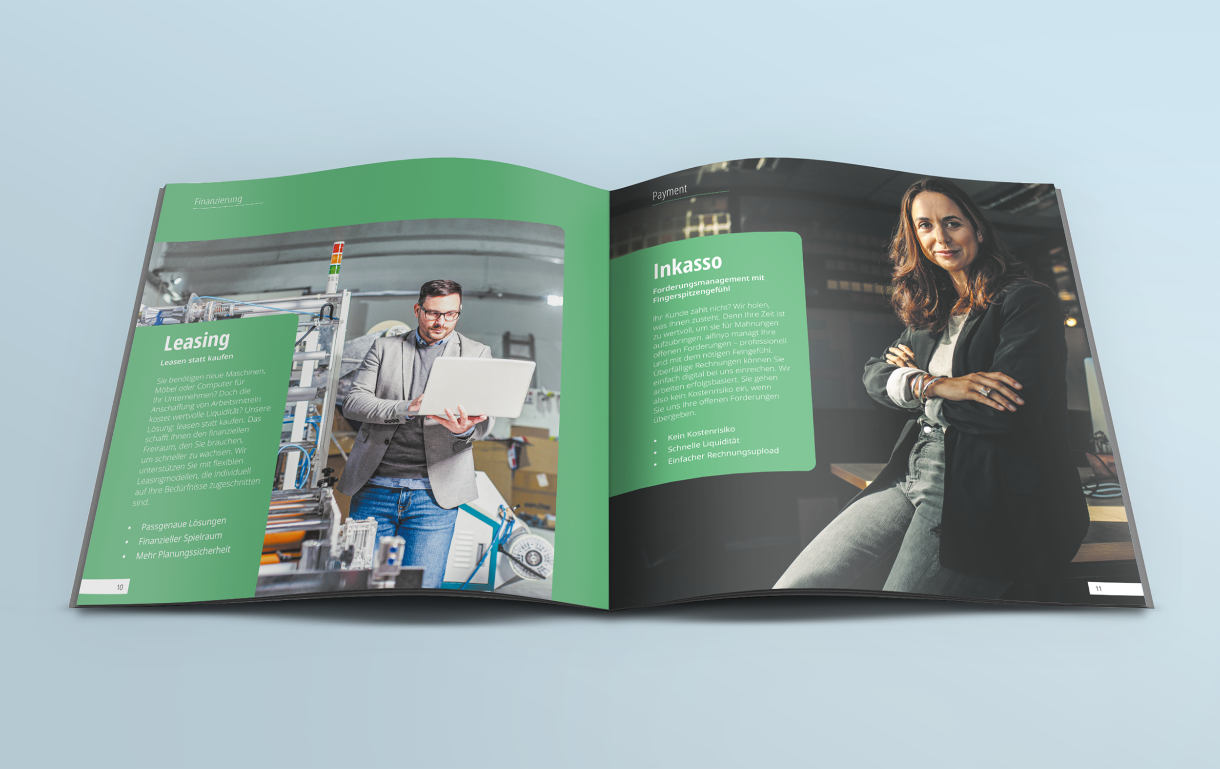 aifinyo brochure spread about leasing and receivables management