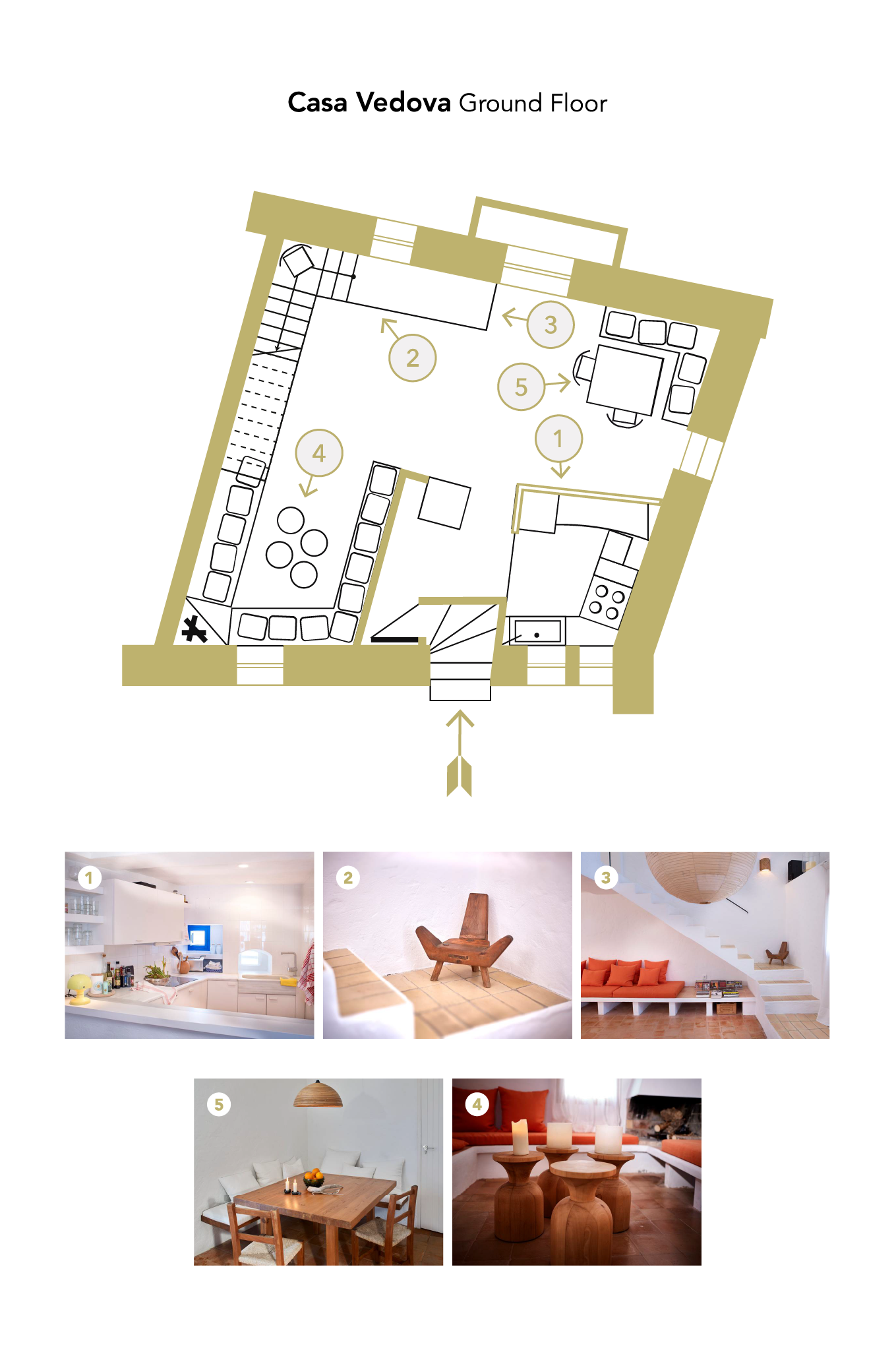 Casa Vedova ground floor plan and interior photography