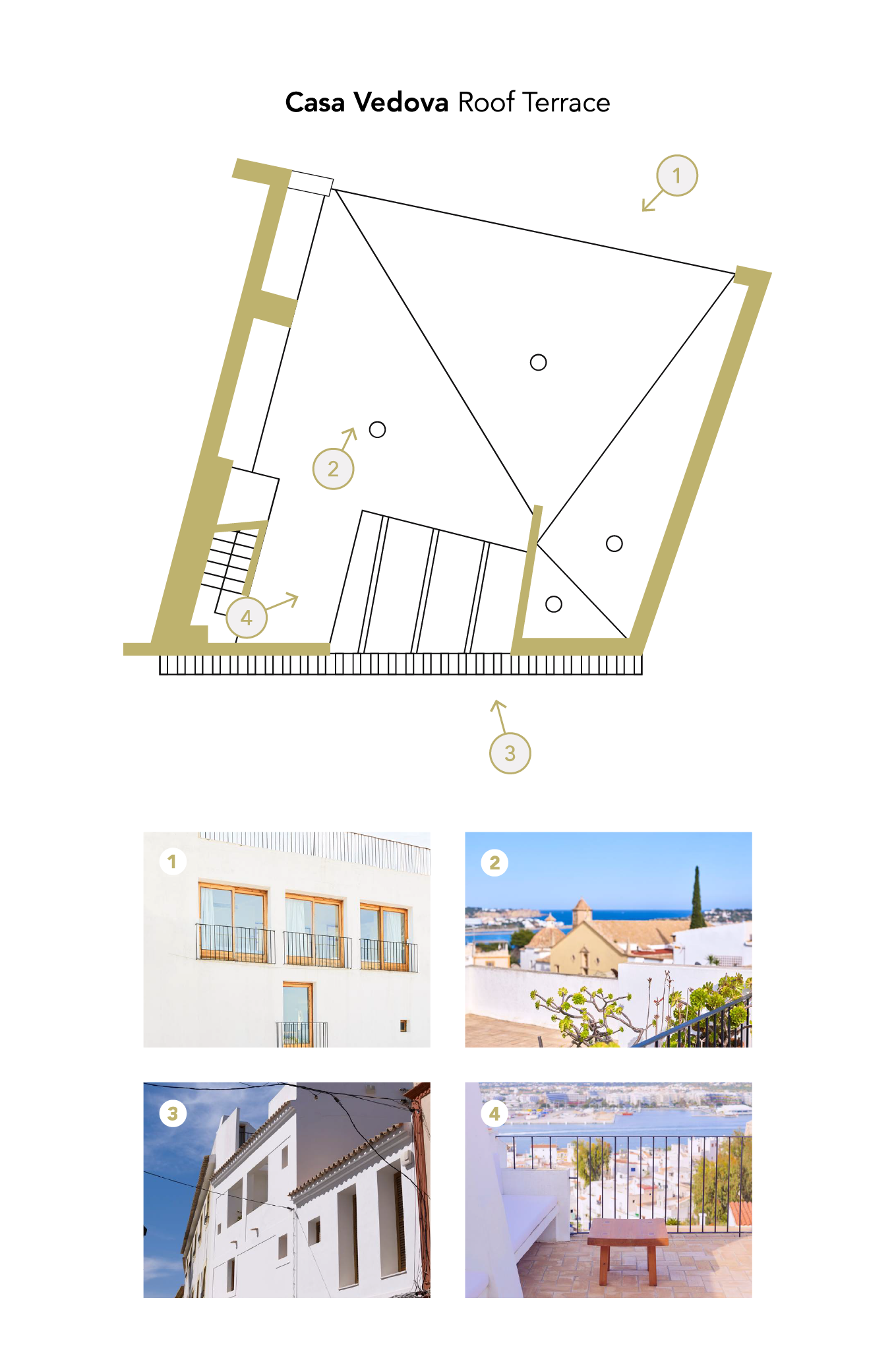 Casa Vedova roof terrace plan and photography