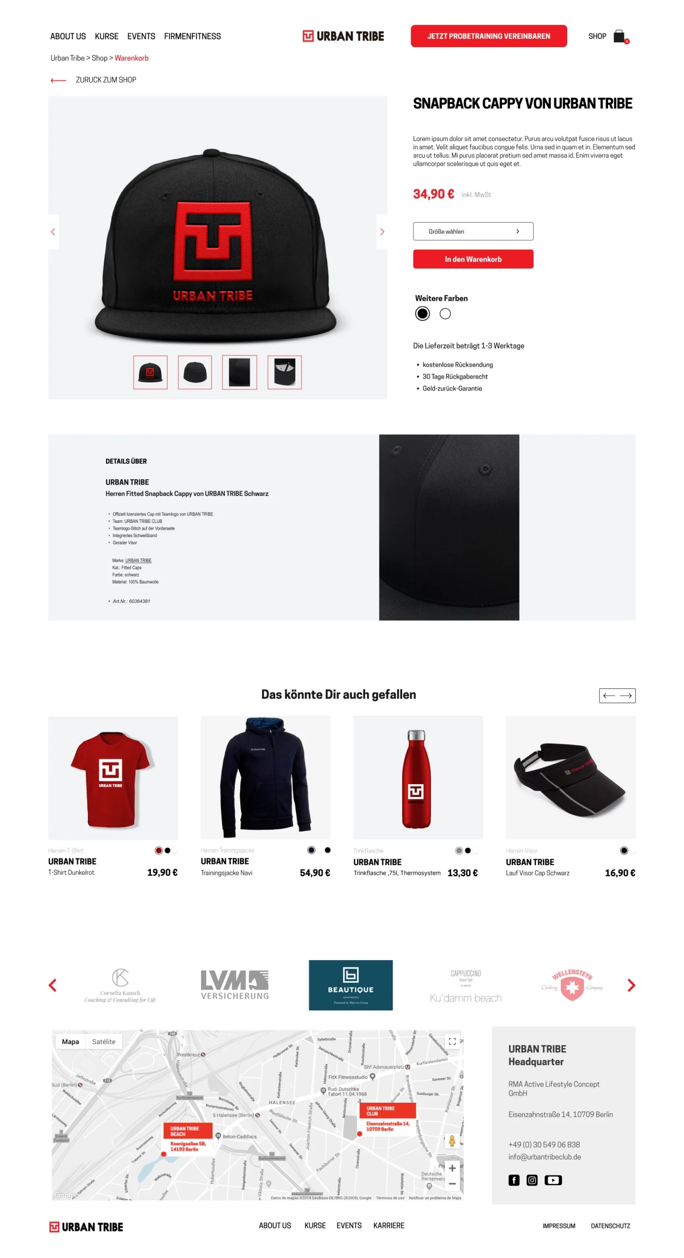 Urban Tribe product detail page for a black cap
