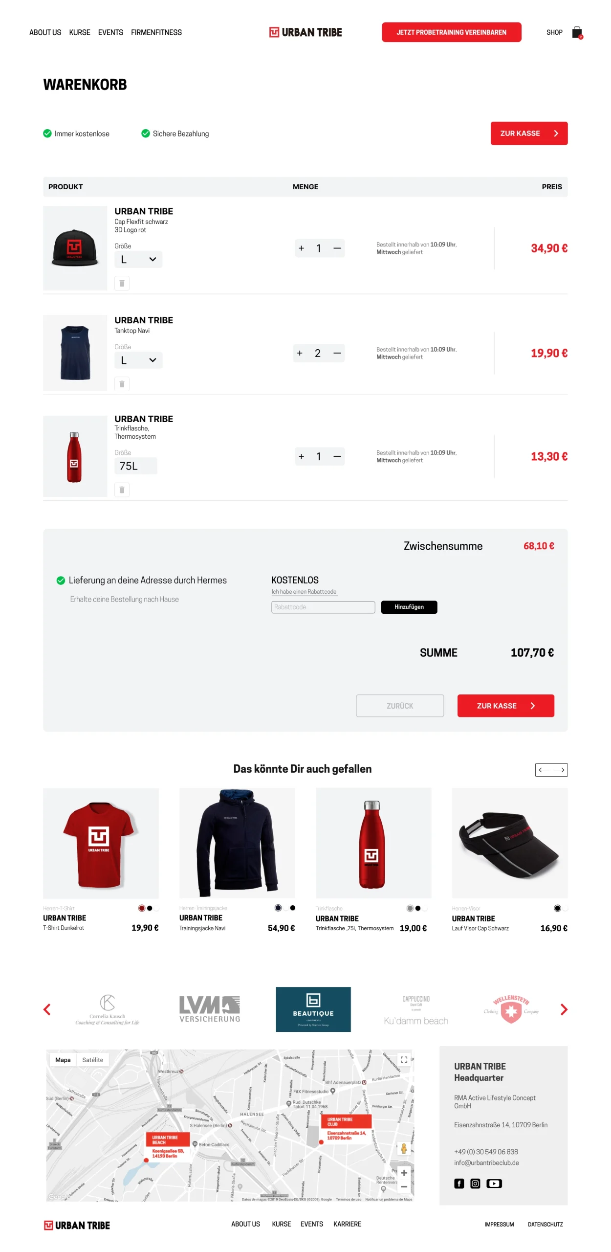 Urban Tribe shopping basket and checkout summary page