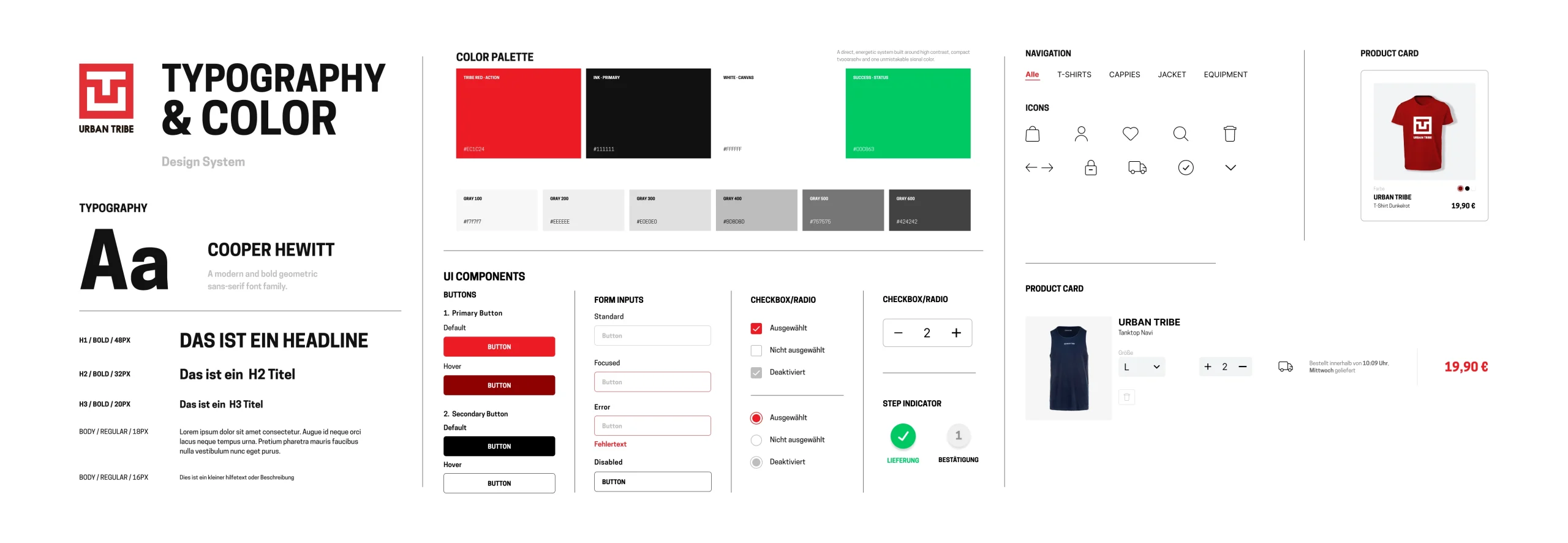 Urban Tribe typography, color palette and interface design system